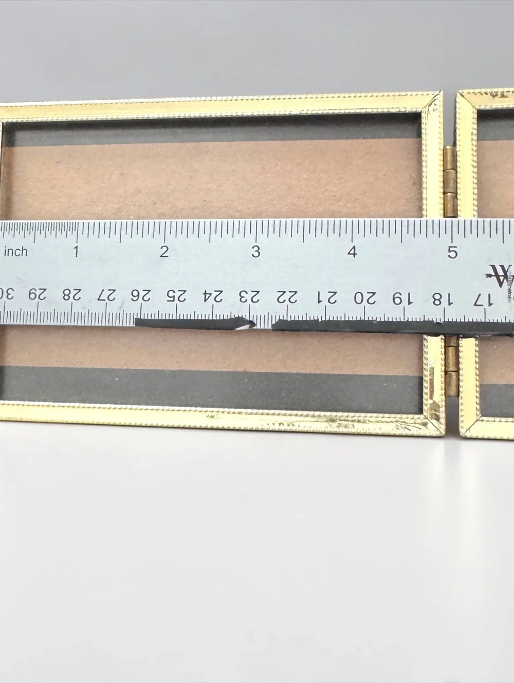 Vintage Hinged Double Picture Frame Gold Tone Ornate Folding Tabletop 3x5 Photos
